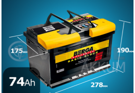 Аккумулятор автомобильный BERGA 74 А/ч basic-block обратная полярность