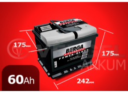 Аккумулятор автомобильный BERGA 60 А/ч power-block обратная полярность (низкий)
