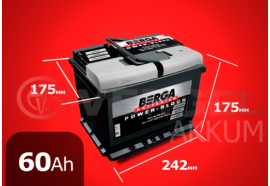 Аккумулятор автомобильный BERGA 60 А/ч power-block обратная полярность (низкий)