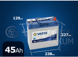 Аккумулятор автомобильный VARTA 45 А/ч B31 Blue Dynamic обратная полярность (узк. кл. asia)