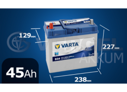 Аккумулятор автомобильный VARTA 45 А/ч B34 Blue Dynamic прямая полярность (об. кл. asia)
