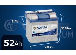 Аккумулятор автомобильный VARTA 52 А/ч C22 Blue Dynamic обратная полярность