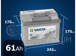 Аккумулятор автомобильный VARTA 61 А/ч D21 silver dynamic обратная полярность (низк.)