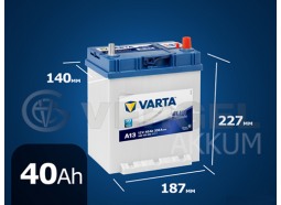 Аккумулятор автомобильный VARTA 40 А/ч A13 Blue Dynamic обратная полярность (узк. кл. с бортиком asia)